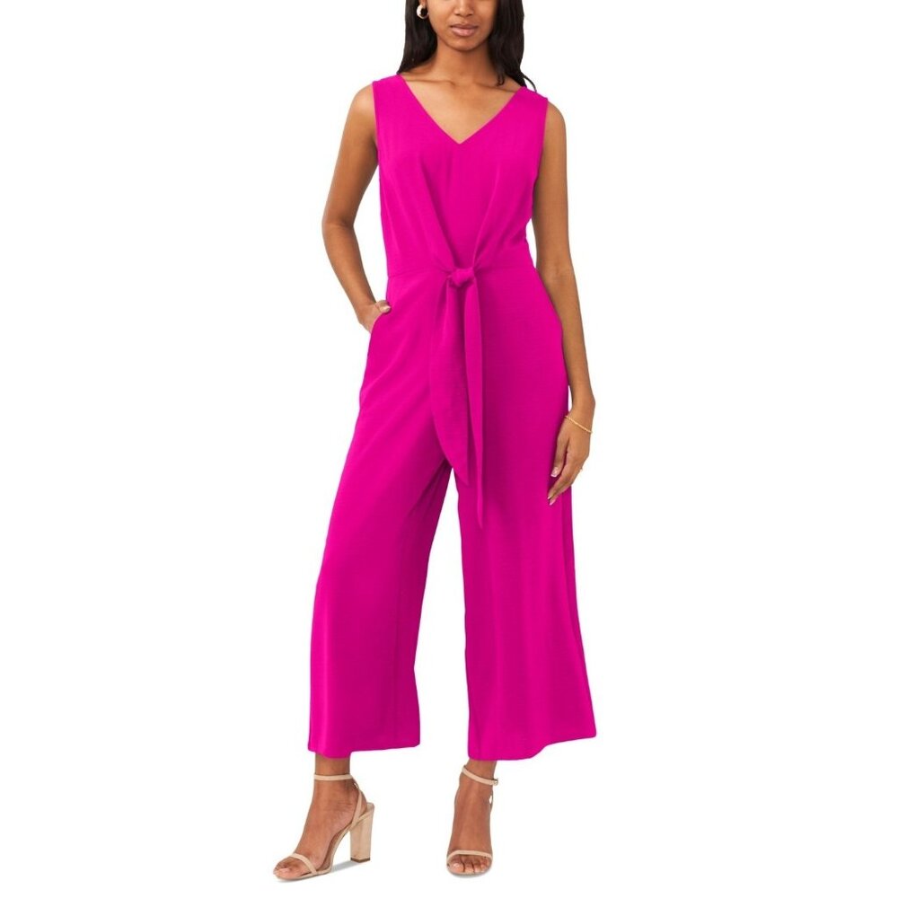 Vince Camuto Women's Sleeveless V-Neck Tie-Waist Jumpsuit Pink Size Small $109